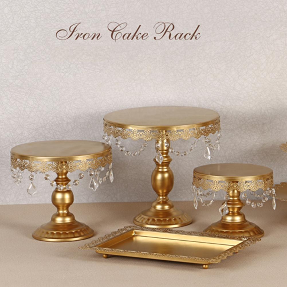 Gold Metal Cake Stand with Crystal Medium Tiered Dessert Fruit Plate Tray for Party Wedding