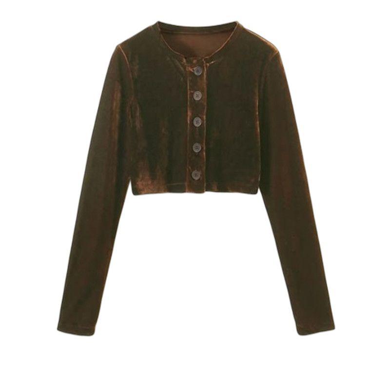 

Soft Stretch Casual Velvet Pants Suit Cardigan Brown Cardigan L