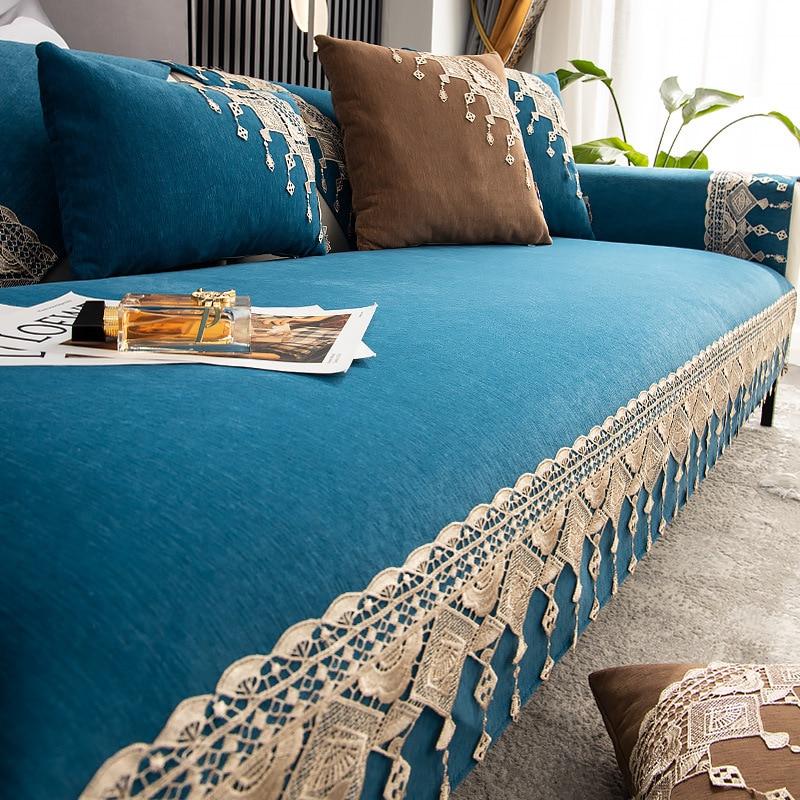 

Новый скандинавский чехол для дивана из синели, четырехсезонный универсальный нескользящий чехол для дивана, сиденья, кружевное полотенце для дивана для гостиной, чехол для дивана