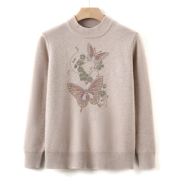 Mom's Autumn and Winter Thickened One-piece Sweater for Women's Thermal Underwear Tops for Middle-aged and Elderly People's New Knitted Sweater