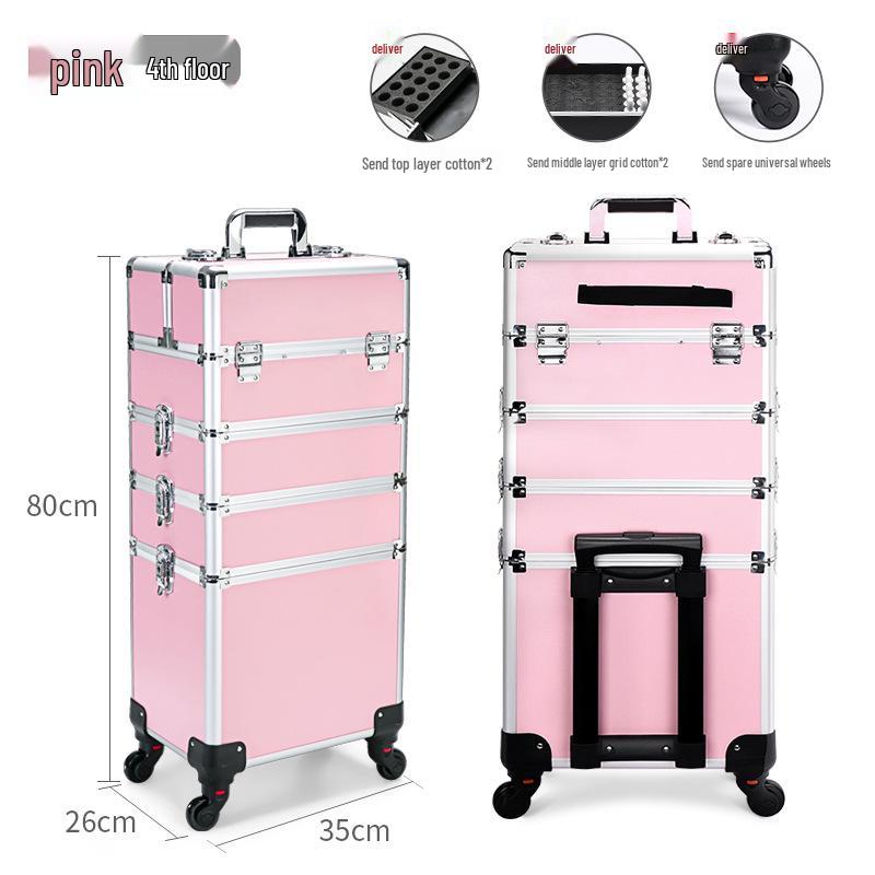 Professioneller Make-up-Artist Mehrschicht-Trolley: Koffer mit großer Kapazität für Werkzeuge, Nagelkunst und Lichttherapiegerät