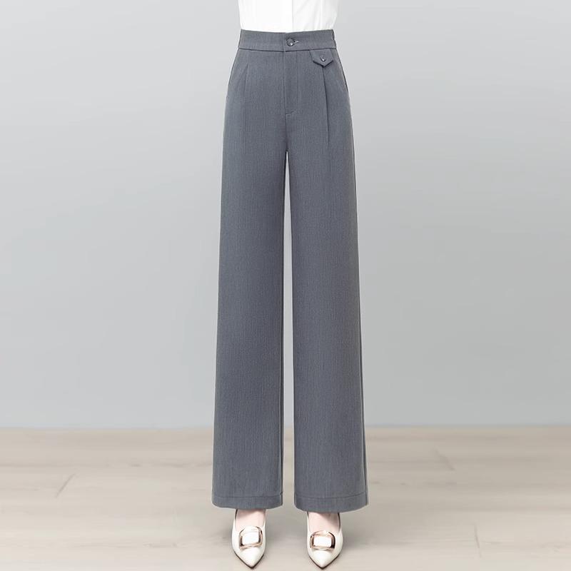 

Женские брюки с высокой посадкой и широкими штанинами - Утягивающие, свободные, повседневные брюки прямого кроя для весны/лета/осени 2025 L (recommended for 105-115 jin) серый