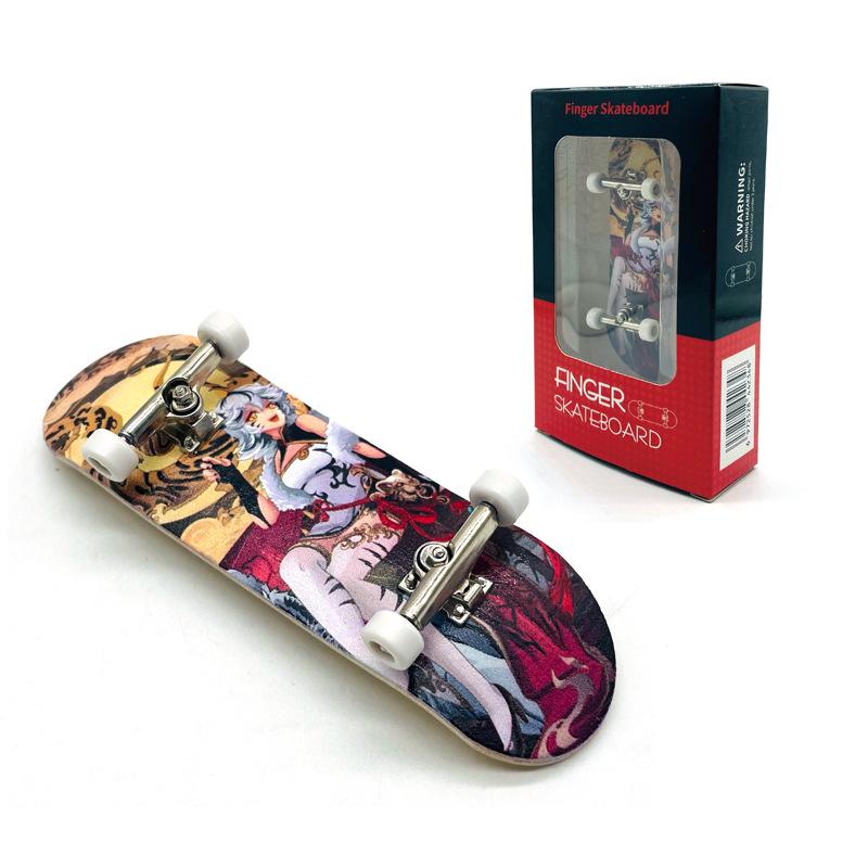 Maple Finger Skateboard with Bearings and Wheels - Mini Double Rocker Board for Kids' Creative Play