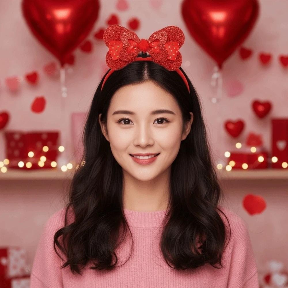 Plastic Valentine's Day Hair Hoop Sequins Shining Heart Hairband Red Heart Headband  Women