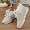Low-top Lace-up Cotton Shoes Women's Autumn and Winter Round Head Plush Mouth Flat-bottomed Snow Boots Wish Source