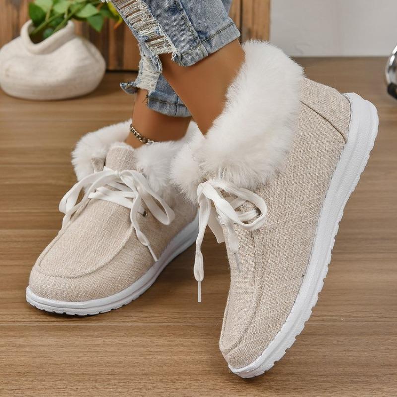 Low-top Lace-up Cotton Shoes Women's Autumn and Winter Round Head Plush Mouth Flat-bottomed Snow Boots Wish Source