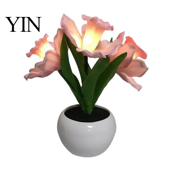 Decorative LED Tulip Lamp Flower Table Lamp, Battery Powered Artificial Night Light with Ceramic Pot, Floral for Bedroom Bedside Home Wedding