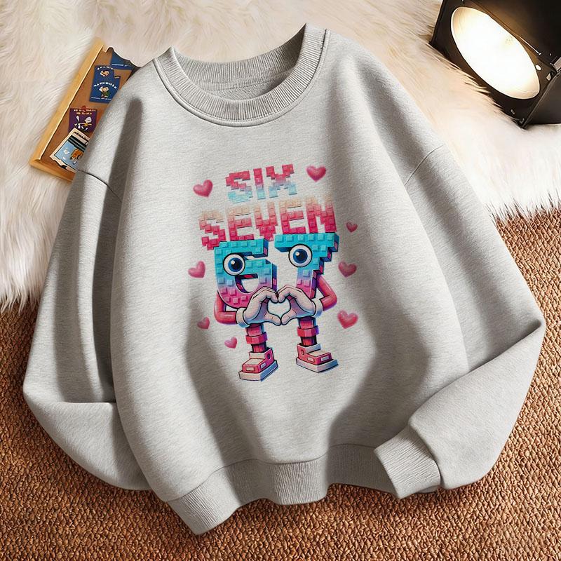 Funny Children's Sweatshirt Pullover Italian Brainrot Love Heart 67 Six Seven Crew Neck Graphic Print Hoodie Boy/Girl Kids Hoody