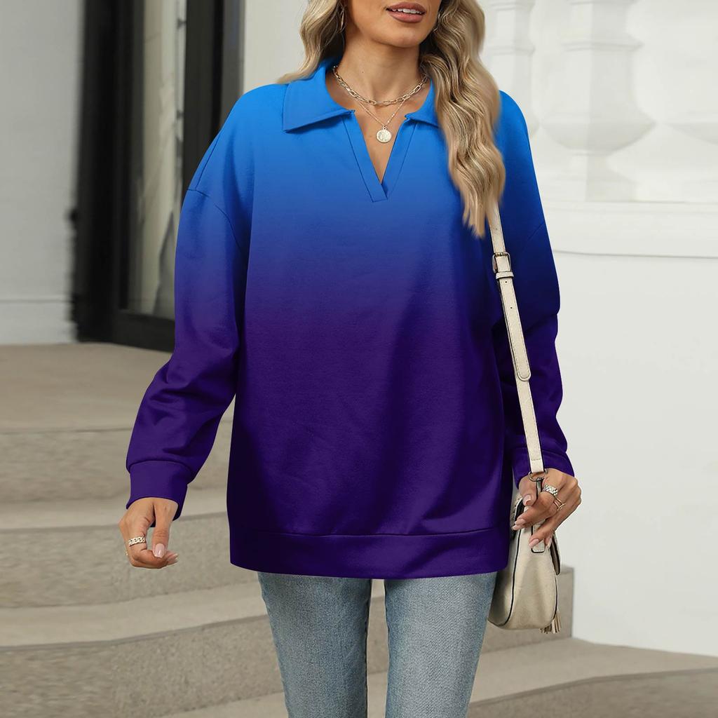 Women's Summer Fashion Casual  Printed V-Neck Long Sleeve Shirt Top