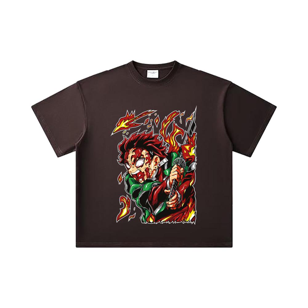 260 GSM Double Yarn 32 Count 100% Cotton Demon Slayer V101 Tanjiro Print Unisex Heavy Cotton T Shirt