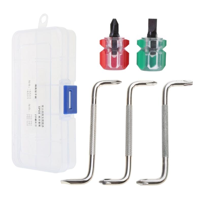 5Pcs Mini Stubby Screwdrivers with ZType Offset Screwdrivers Slotted Cross Double Head Mini Sewing Machine Screwdrivers