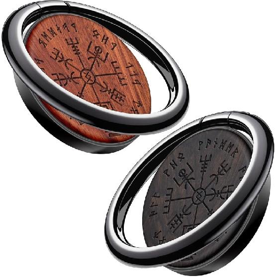 Carveit Wooden Cell Phone Ring Holder Finger Stand Metal Grip Hook Phone Kickstand Compatible with S24 Ultra S23 iPhone 16 Pro Max 13 14 15 Pixel