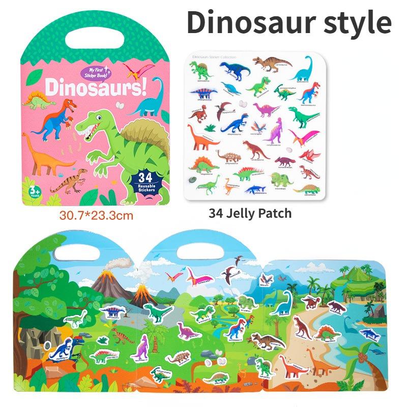 Reusable Stickers, Reusable Static Sticker Books, Sticker Book, Reusable Girls, Gift for Boys or Girls, Children's Educational Toy, Dinosaurs