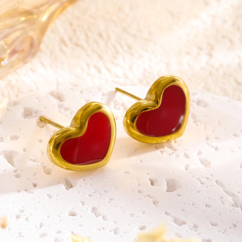 2026 Chinese New Year Red Tide Heart Earrings - Elegant & Trendy Women's Accessories
