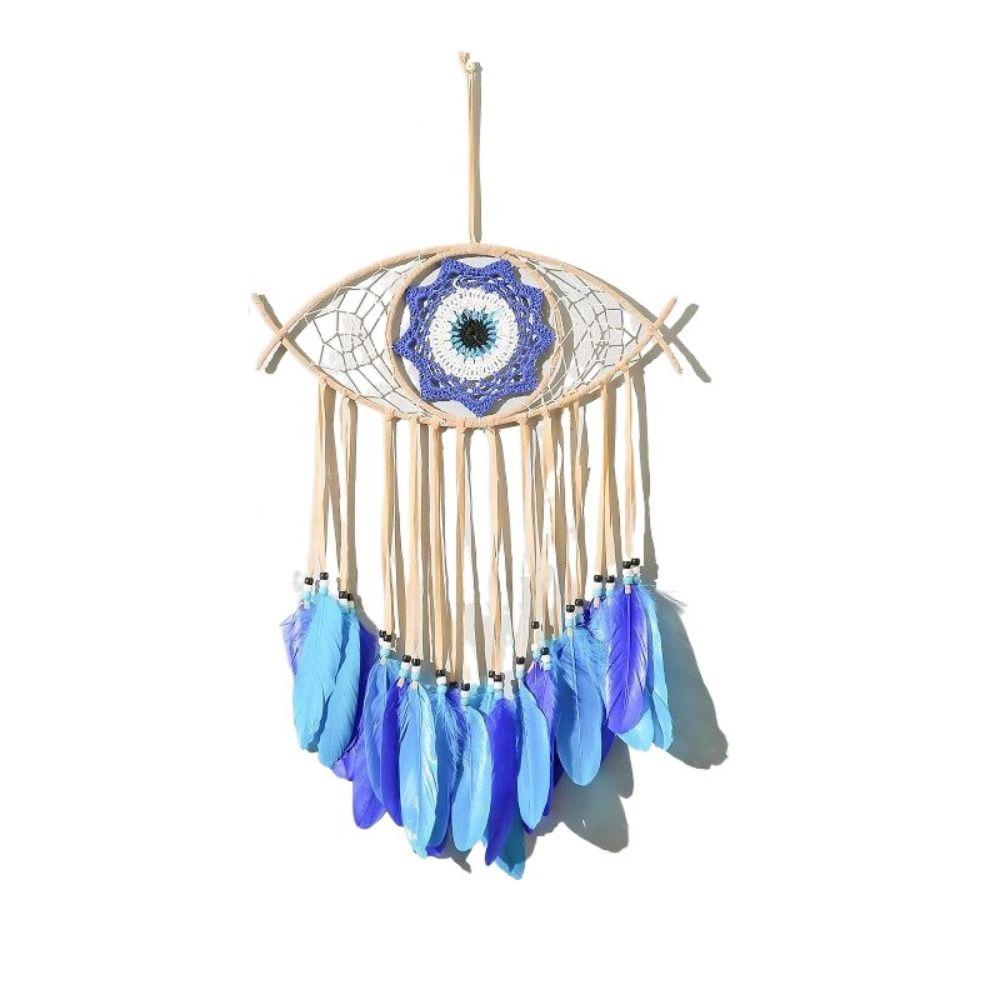 Wall Art Handmade Dreamcatcher Creative Funny Evil Eye Pendant Blue Feather Macrame Wall Hanging Bedroom