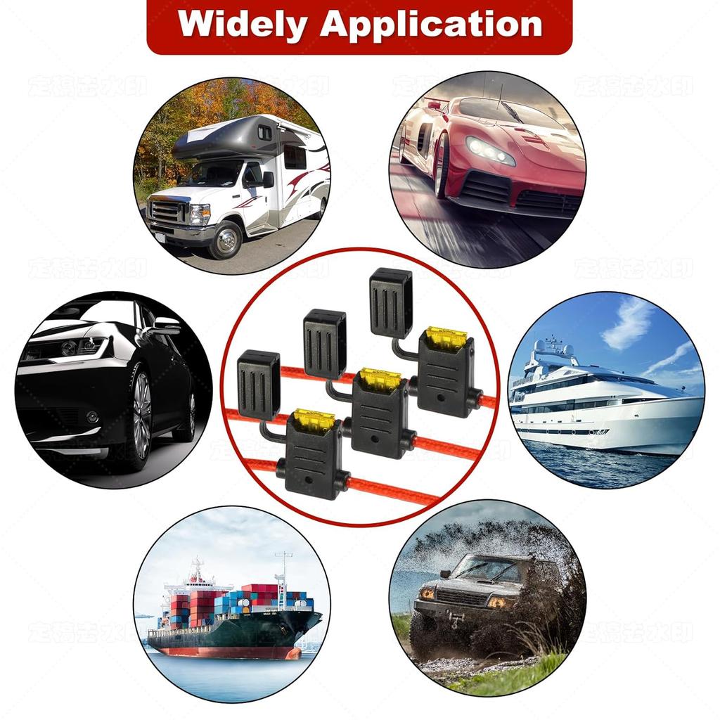 Sinus Live 5 Packs 10 Gauge Inline Fuse Holder, Water Resistant Automotive Blade Fuse Holder With 15 PCS Standard Fuses ATC/ATO (5 Of Each 20A, 30A,