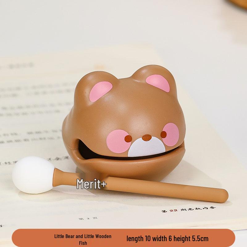 Cartoon Knock Knock Wooden Fish Ornament - Cute Granule Lucky Cat Decoration for Office