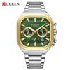 Mens Square Chronograph Watches Stainless Steel Wrist Watch with Date Luminous Hands Waterproof