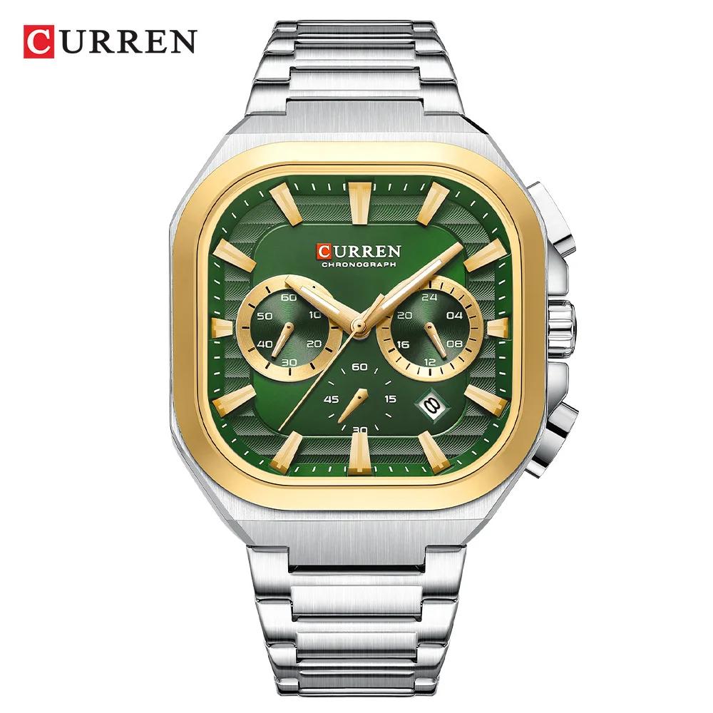 Mens Square Chronograph Quartz Watches Luminous Waterproof Stainless Steel Band Casual Wrist Watch