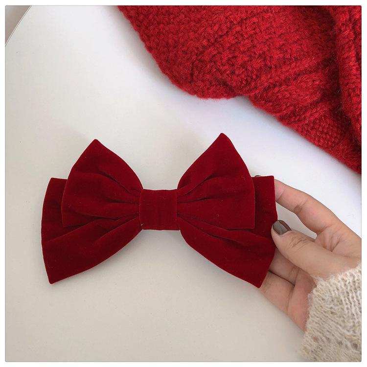 

Бархатная красная заколка-бантик - Runaway Princess Fluffy Top Clip Accessories Trend осень/зима