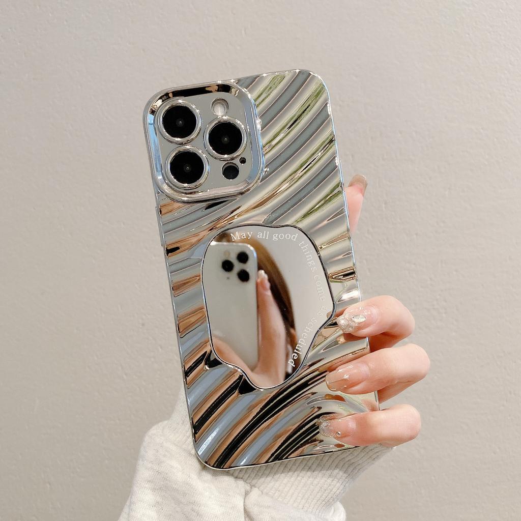 Applicable To Apple 16 14pro Water Wave Electroplating Mirror Mirror Full inclusive IPhone 15 16 Mobile Phone Case