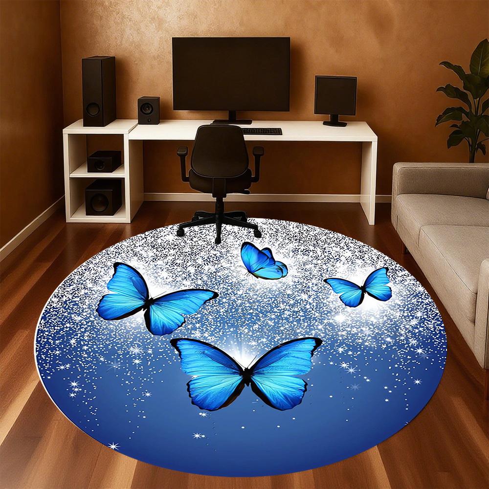 1pc Butterfly Moon Round Chair mat Area Rug - Non-Slip, Floor Mat for Office, Bedroom, home decor Christmas Gift p0811224