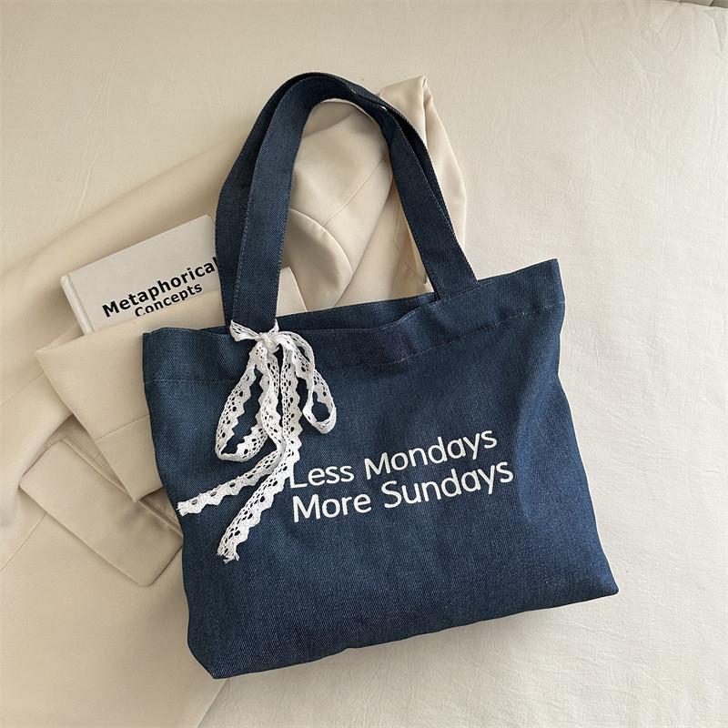 Модная вместительная корейская джинсовая сумка-тоут для студентов колледжа, синяя и черная синий