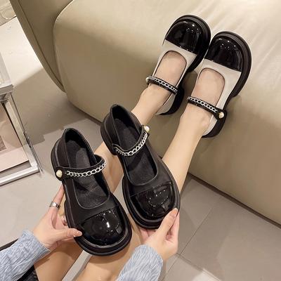 Fashion Retro Flat PU Leather Shoes Women 2024 New Shallow Thick Sole Versatile Mary Jane Shoes Chain Platform Shoes Zapatos De Mujer