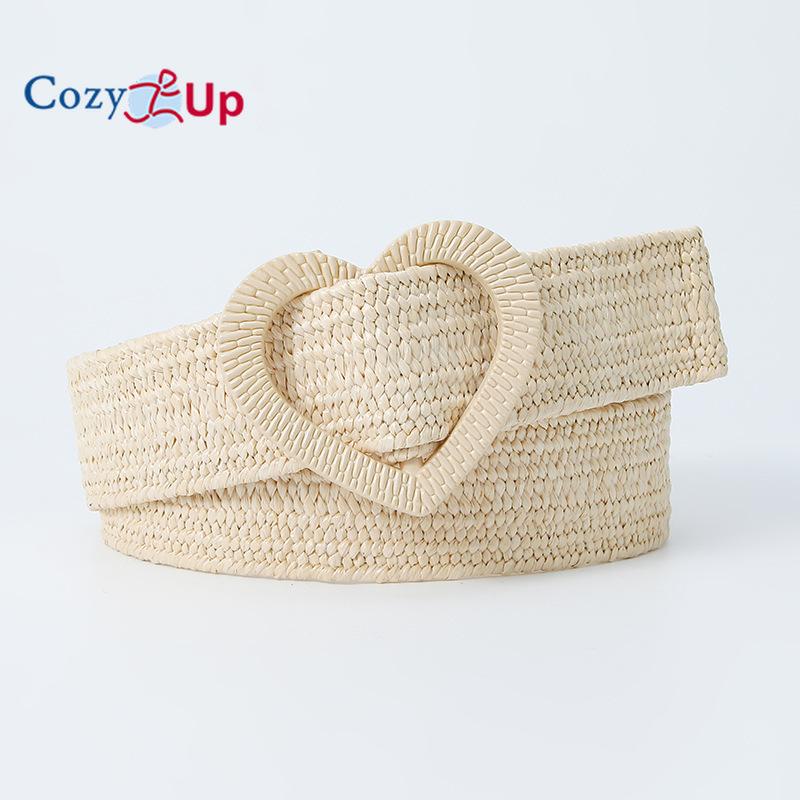 Elastic Stretch PP Grass Woven Sweet Decorative Dress Ladies Love Buckle Belt