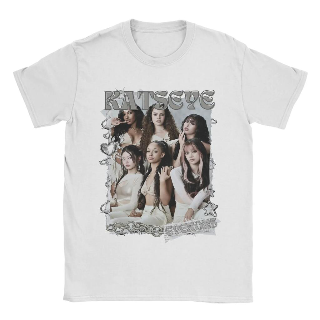 T-shirt Vintage "Eyecons" del Katseye Group, Maglietta Unisex Streetwear Fan Pop Globale, Top Casual a Maniche Corte 100% Cotone