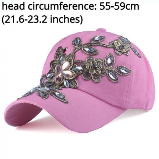 Women Casual Baseball Cap Glitter Crystal Flower Hat Diamond Travel Outdoor Hat
