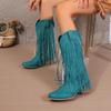 Autumn Fashion Women PU Plus Size Shoes for Women 36-43 Mid-calf Platform Tassel Pointed Toe Boots Casual Daily Footwear