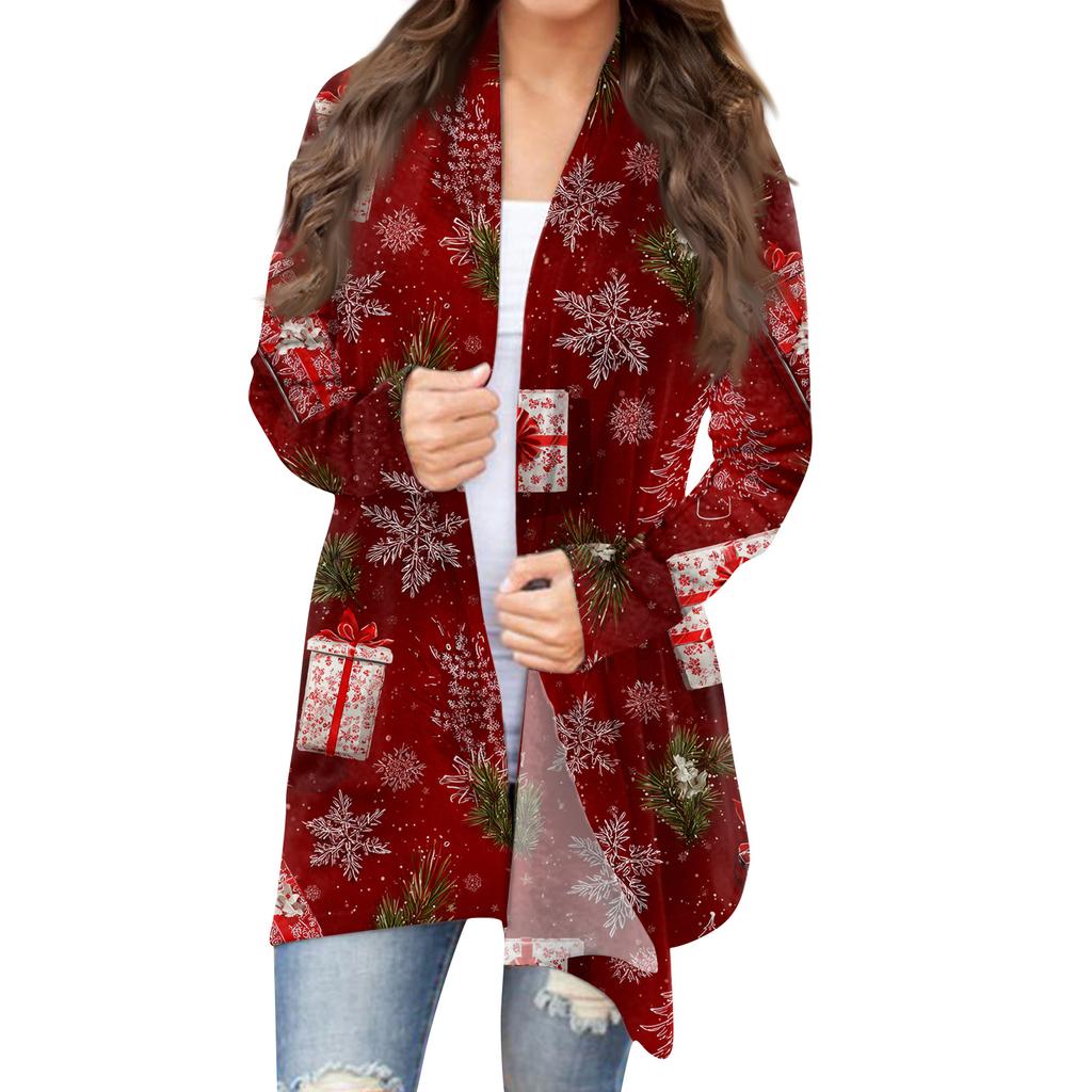 Dámská módní vánoční bunda s dlouhým rukávem ležérní cardigan kabát