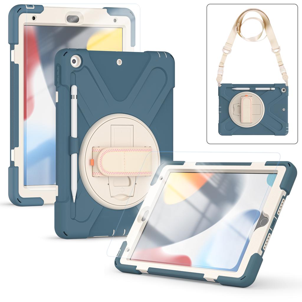 Custom 3-in-1 Protective Tablet Case for iPad 9th 8th 10.2 Inch Shockproof with Wrist Strap and Pencil Holder
