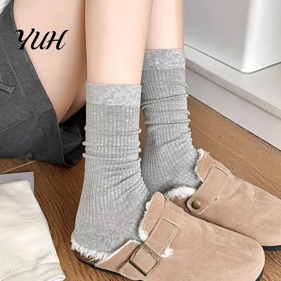 Solid Color Minimalist Socks Women Crew Socks, Ribbed Knit for Autumn Winter, Non Slip Fitness Soft Breathable Stretchy Casual Hosiery Daily Wear High