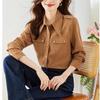 Retro Twill Furry Shirt Women Spring Autumn Casual Pointed Collar Gold Button Shirt Top
