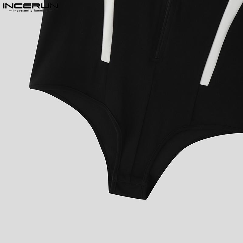 INCERUN Salopete de casă fără mâneci cu cusături și fermoar pentru bărbați, salopete, lenjerie de corp