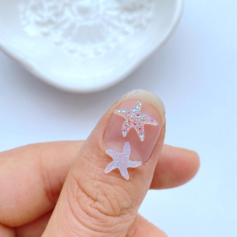 100Pcs New Cute Mini 8mm /9*10mm Mixed White Starfish Resin Nail Parts Accessories Kawaii DIY Nail Art Decoration