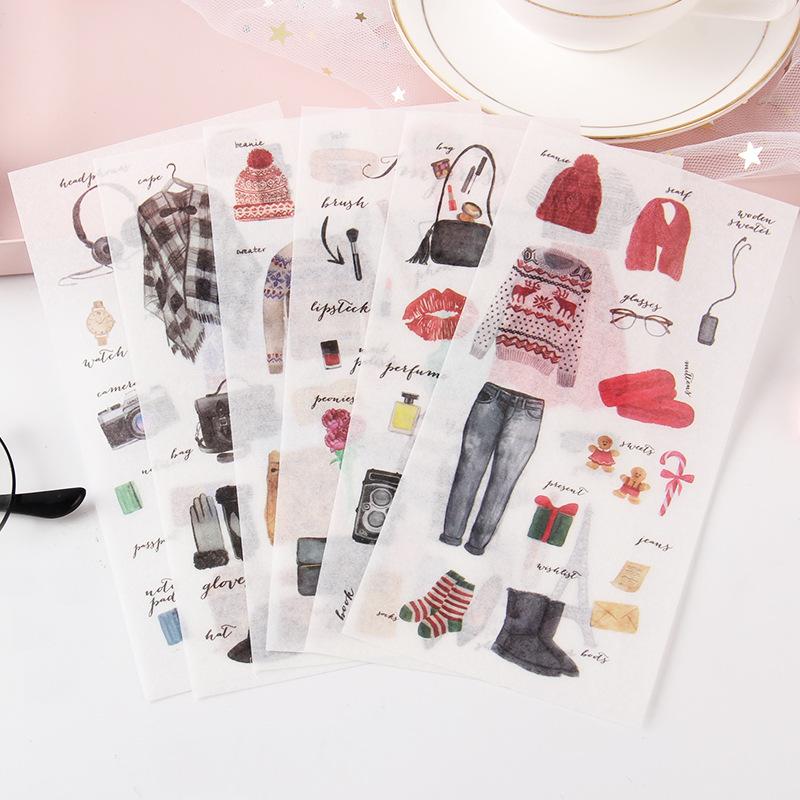 6sheets/set Cute Stickers Flower Cat Butterfly Washi Paper Stickers Pack Scrapbooking Supplies Japanese Kawaii Stationery