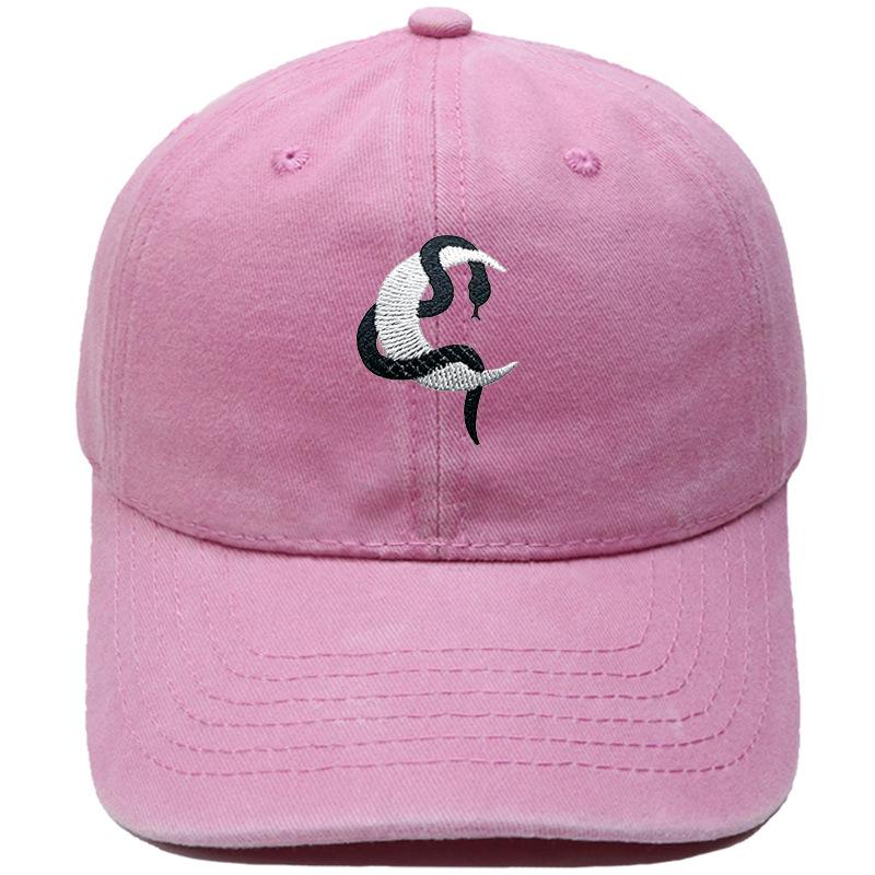 Snake wrap moon embroidery baseball cap washed retro dad hat personality hip hop men's and women's casual hat tide