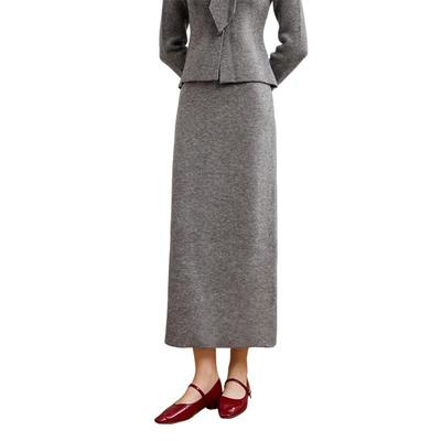 Xiangying Damen Tiefgrauer Gestrickter Midi-Rock