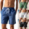 Men's Cotton-linen Blend Shorts Summer Drawstring Elasticated Waist Straight-leg Cropped Trousers Solid-colour Shorts