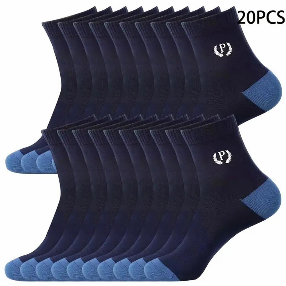 20 Pairs Men Mid Length Socks Fashionable Letter Suitable Daily Outdoor Wear Anti Odor Sweat Absorbing Breathable Casual Socks