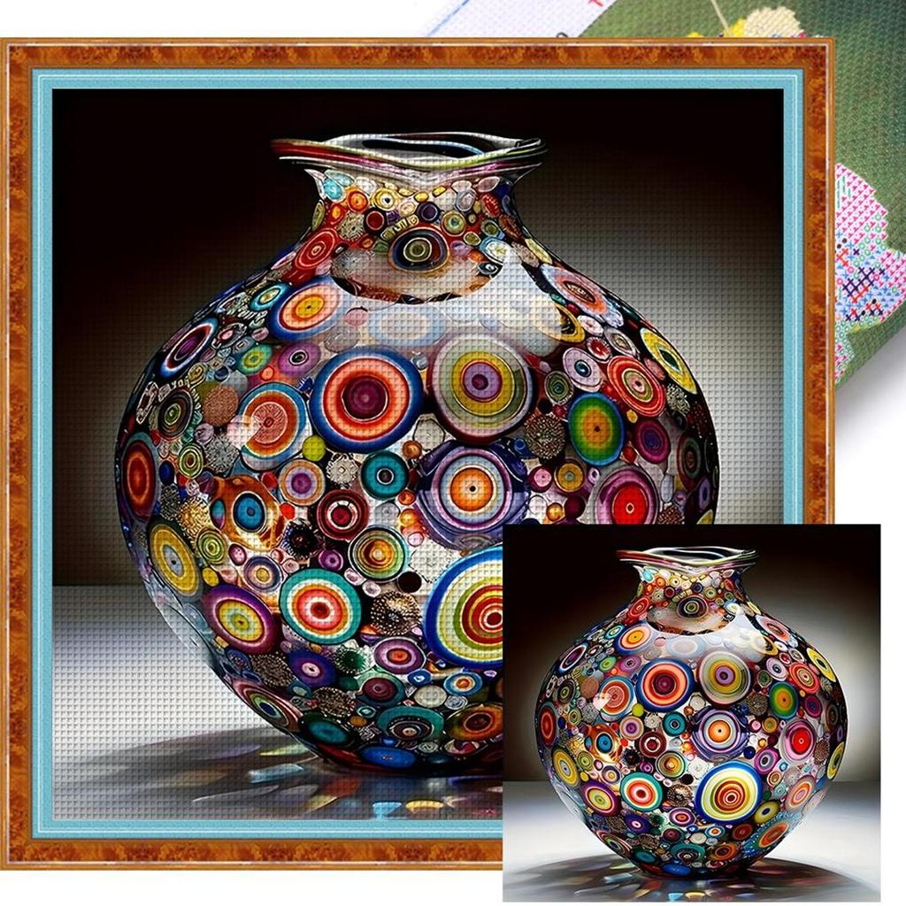 Full Embroidery cotton Thread 11CT Printed Glass Vase Cross Stitch 50x50cm
