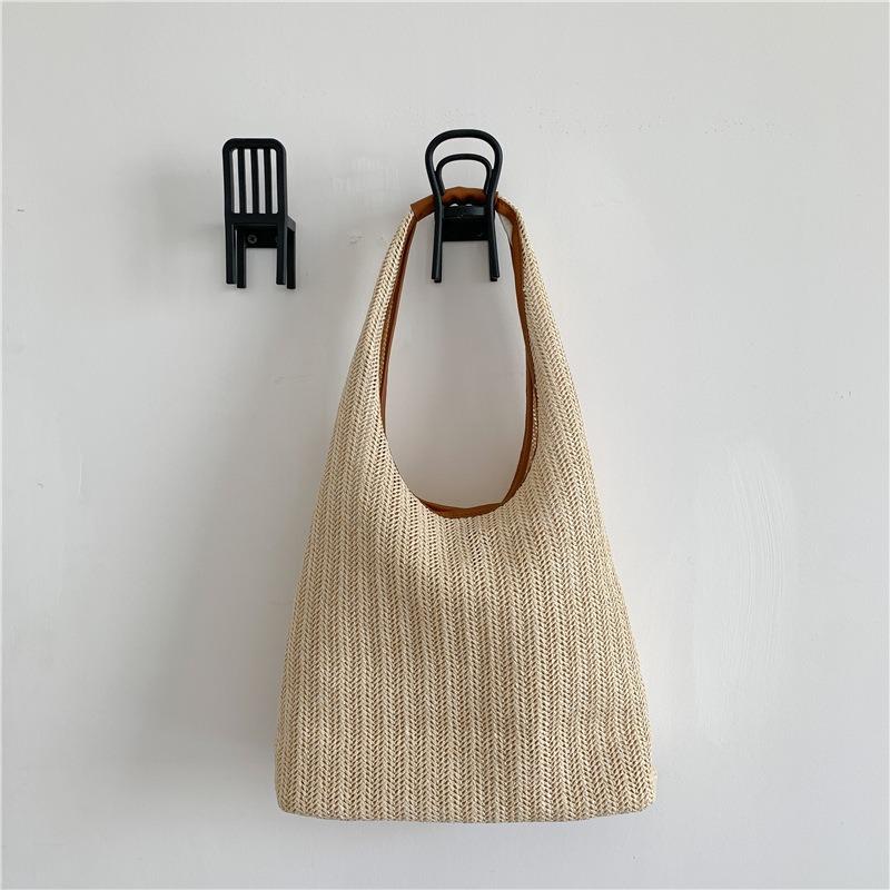 Straw bag women's summer niche splicing commuter tote bag large capacity women's casual shoulder bag