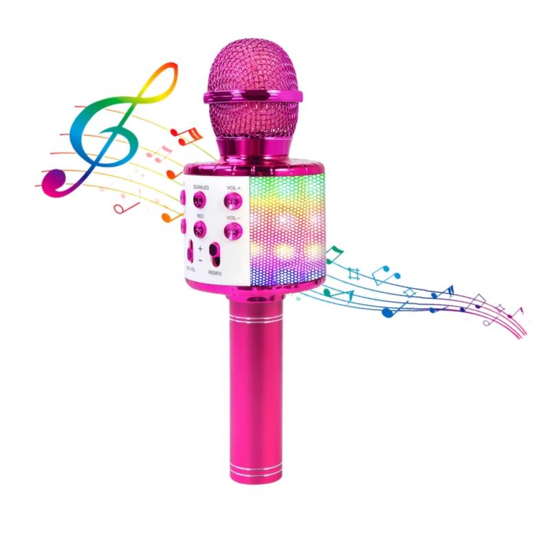 

Світлодіодний мікрофон для караоке, бездротовий мікрофон з 5 режимами світла та 4 режимами зміни голосу, Bluetooth-колонка, сумісна зі смартфоном рожевий