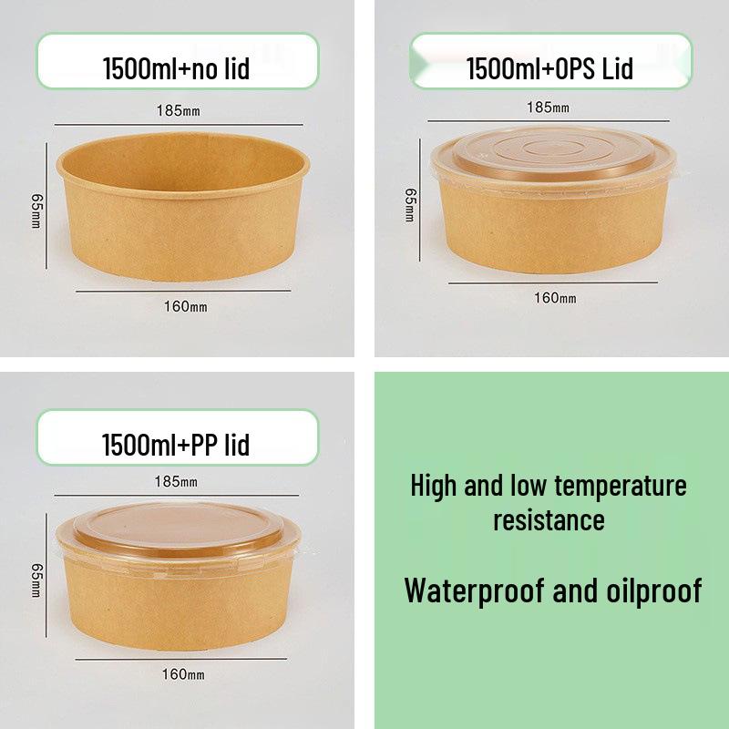 Disposable Kraft Paper Lunch Box Set - 50 Round Bowls with Lids, High-Temperature Resistant, Food-Grade Takeout Containers