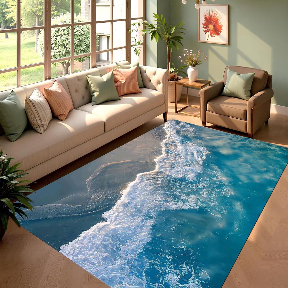 3D Seaside Beach Element Carpet Summer Water Ripple Carpet Living Room Carpet Bedroom Bedside Non-slip Mat Home Decoration