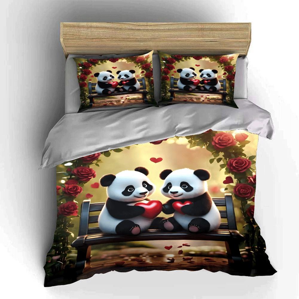 Romantic Panda Gift Set For Lovers Exquisite Three-Piece Bedding Set Gift For Kids And Adults