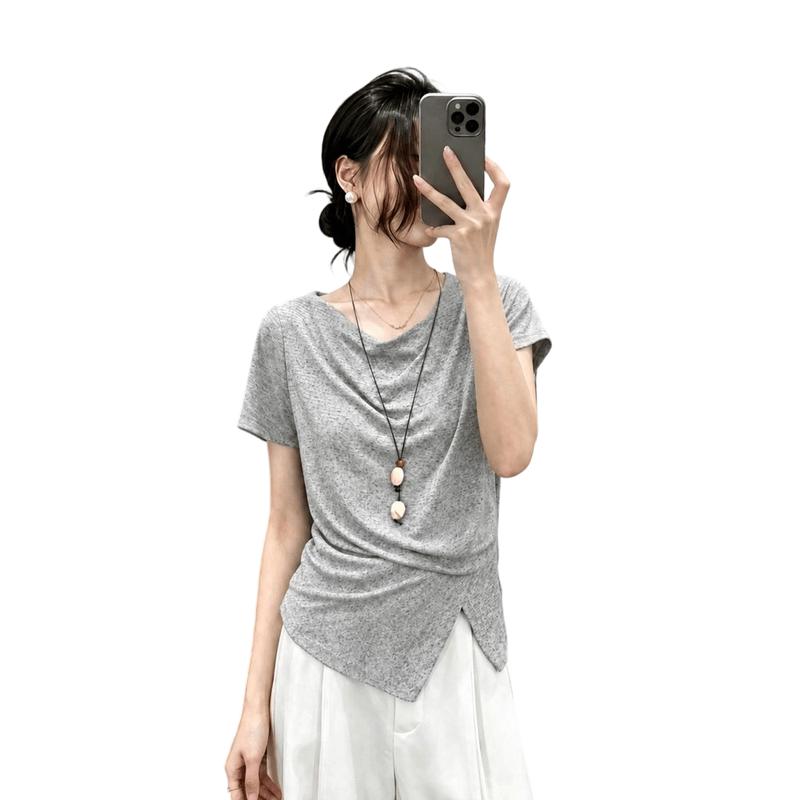La Chapelle Women s Cowl Neck Short Sleeve T-Shirt One Size серый